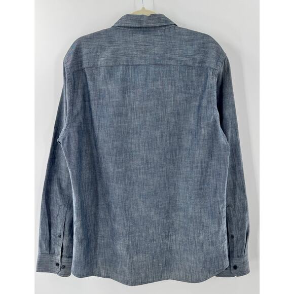 Banana Republic Mens Denim Chambray Blue Shirt Cotton Button Down Oxford L - Picture 2 of 6